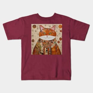 Gustav Klimt Style Cat with Geometric Patterns Kids T-Shirt
